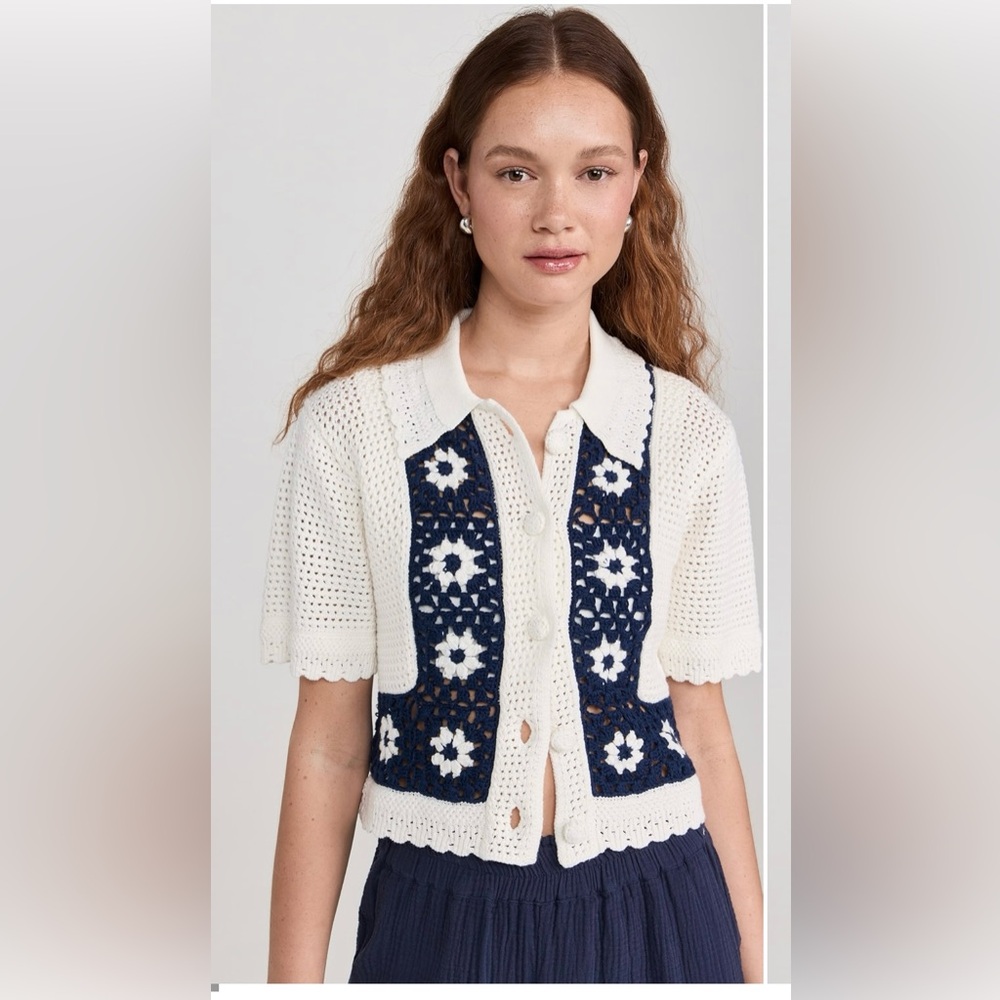 Rails Milan Top Navy Crochet Daisies (New)